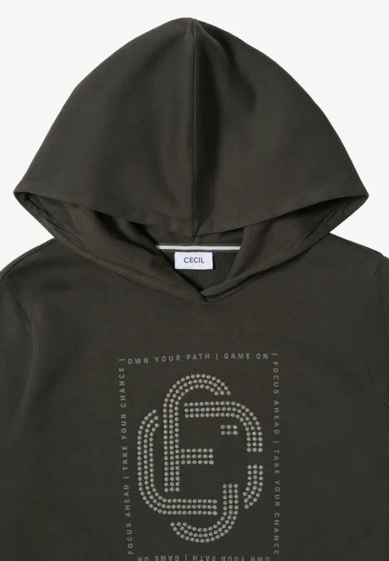 Hoodie mit Schmucksteinen raw khaki