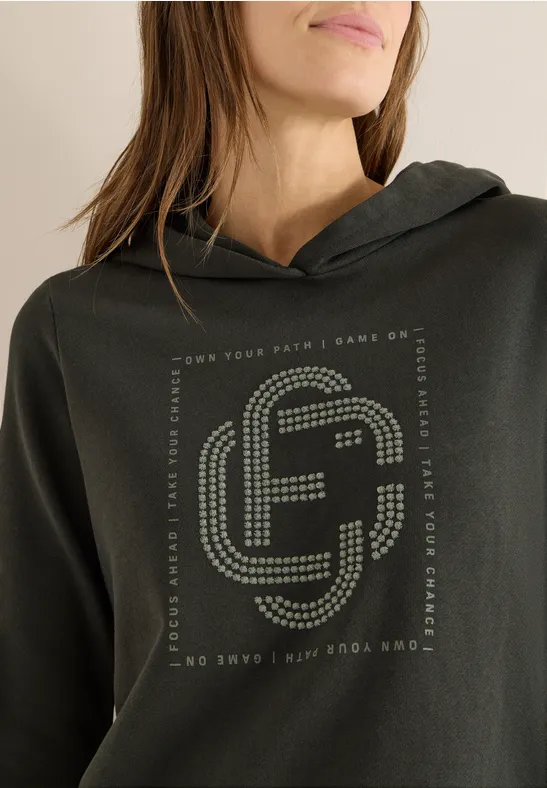 Hoodie mit Schmucksteinen raw khaki