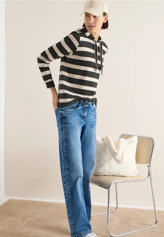 Gestreiftes Hoodie-Shirt raw khaki