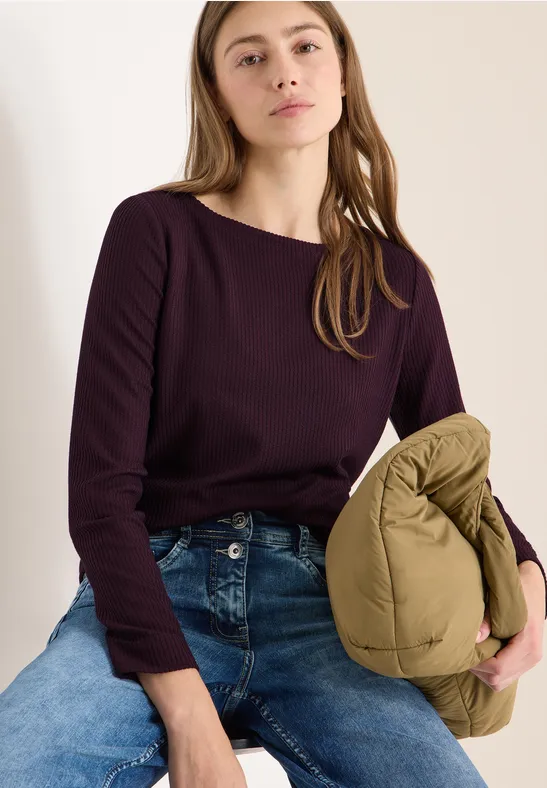 Struktur Langarmshirt eggplant red