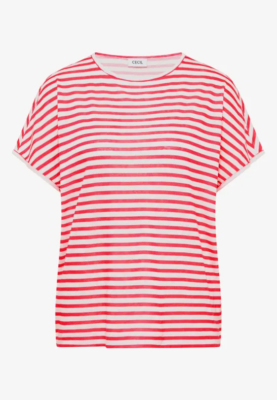 T-Shirt mit Boatneck und Streifen fresh red