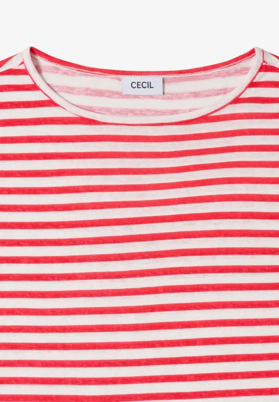 T-Shirt mit Boatneck und Streifen fresh red