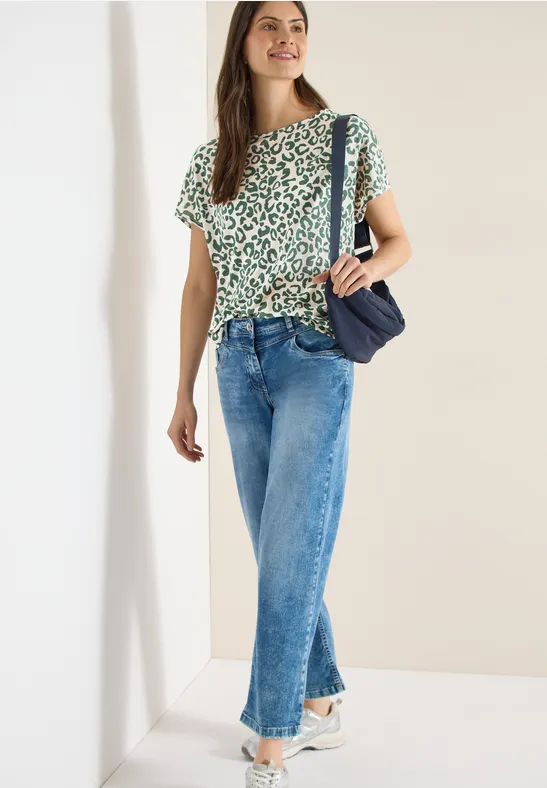 Shirt im Leinen-Look mit Leo-Print macadamia beige