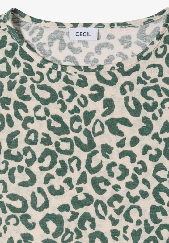 Shirt im Leinen-Look mit Leo-Print macadamia beige