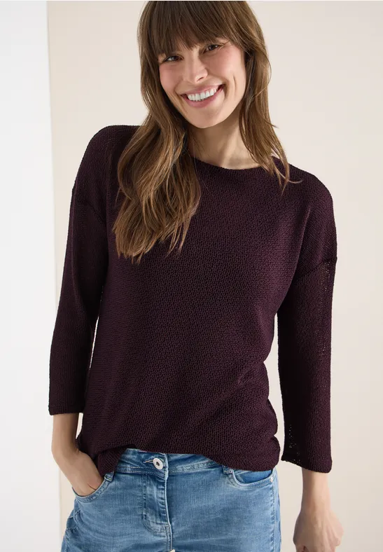 3/4-Arm Shirt im Ajour-Look rich burgundy