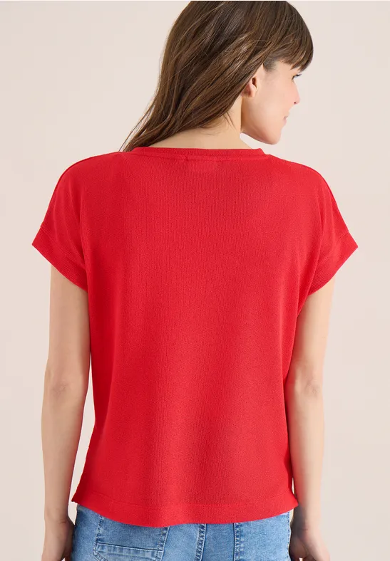 T-Shirt mit Boatneck im Strick-Look fresh red