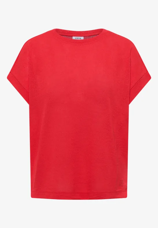 T-Shirt mit Boatneck im Strick-Look fresh red