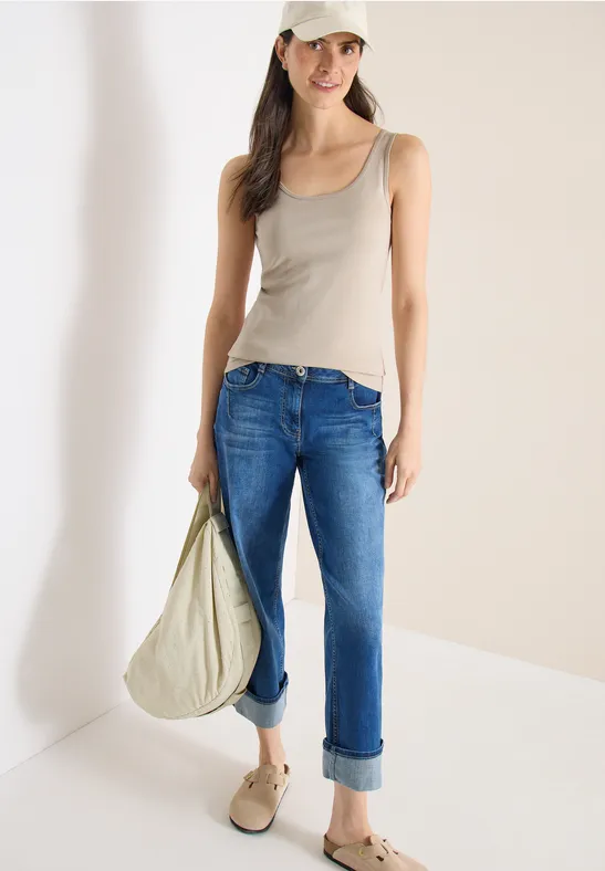 Basic Top mit Rundhals im 2er-Pack grain beige/black