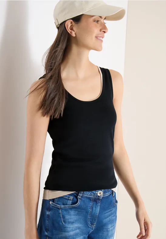 Basic Top mit Rundhals im 2er-Pack grain beige/black