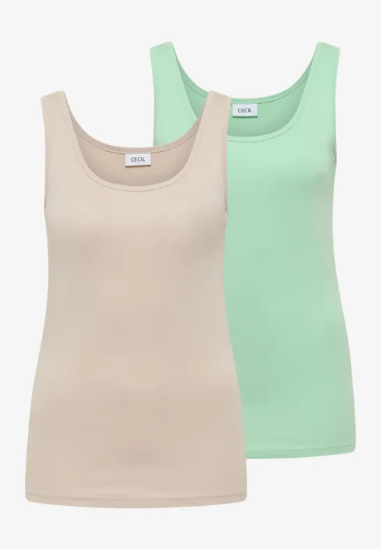 Basic Top mit Rundhals im 2er-Pack grain beige/juicy lime
