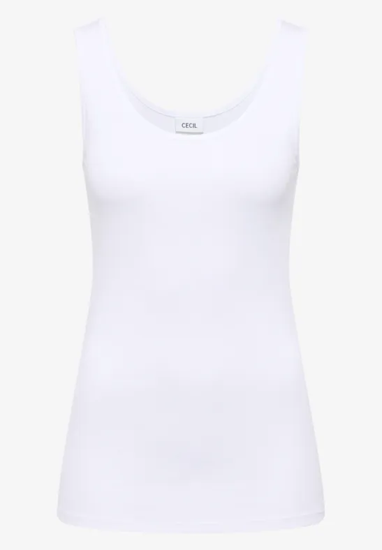 Weißes ärmelloses Tanktop für Damen mit rundem Ausschnitt.