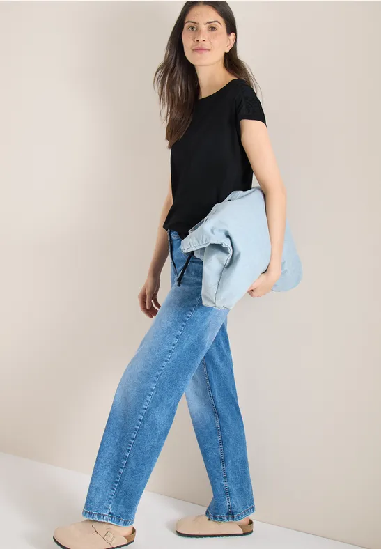 T-shirt à manches courtes avec fronces Black