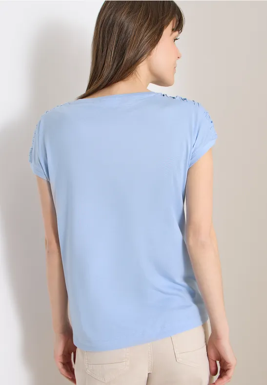 Kurzarm Shirt mit Boatneck und Raffung light sky blue