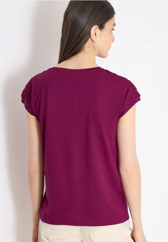 Kurzarm Shirt mit Boatneck und Raffung magenta purple