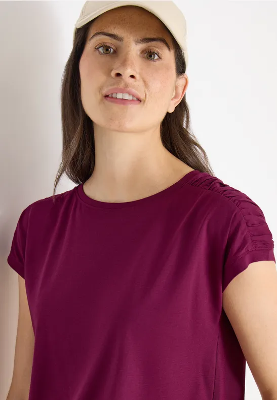 Kurzarm Shirt mit Boatneck und Raffung magenta purple