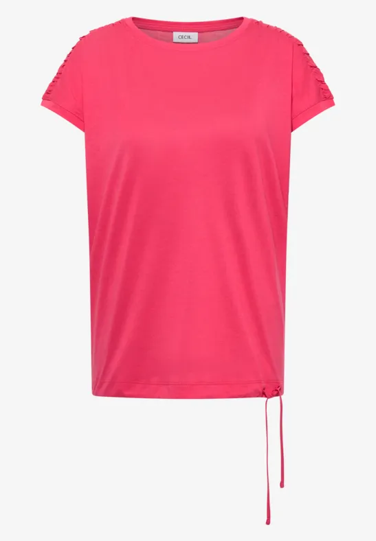 Kurzarm Shirt mit Boatneck und Raffung geranium red
