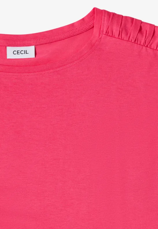 Kurzarm Shirt mit Boatneck und Raffung geranium red