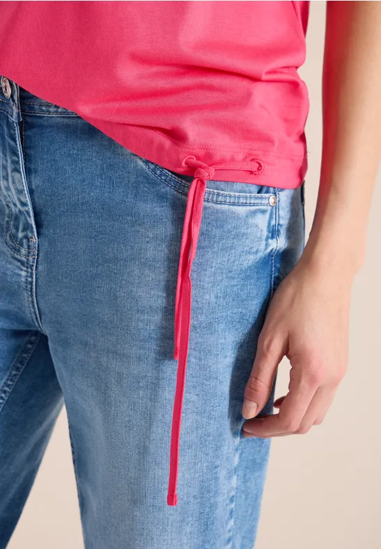 Kurzarm Shirt mit Boatneck und Raffung geranium red