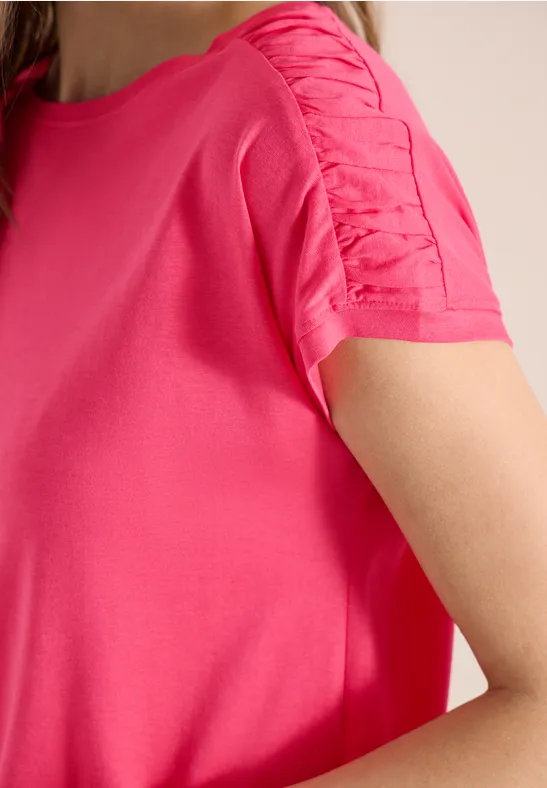 Kurzarm Shirt mit Boatneck und Raffung geranium red