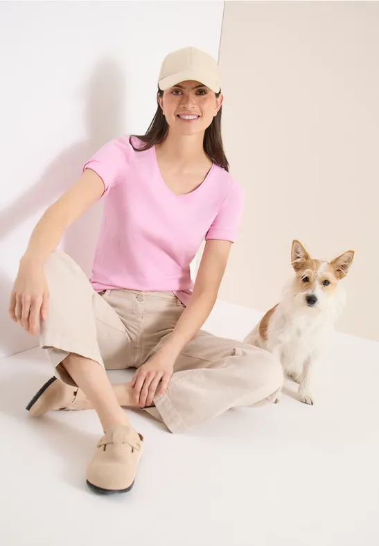 Basic T-Shirt aus Baumwolle light blush rose