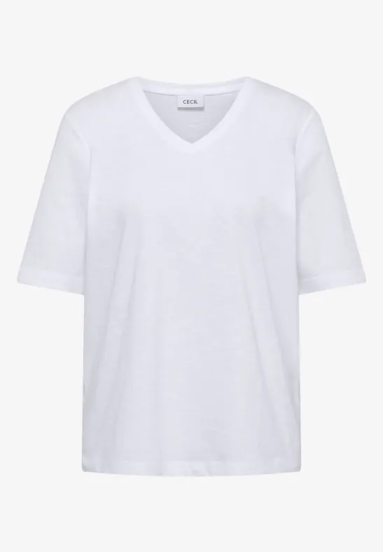 Basic T-Shirt mit Kurzarm und V-Neck White