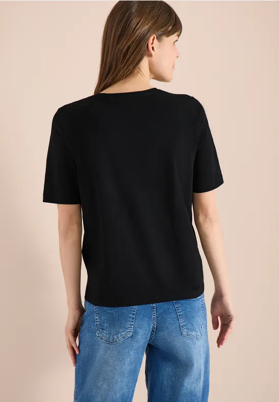 Basic T-Shirt mit V-Neck Black
