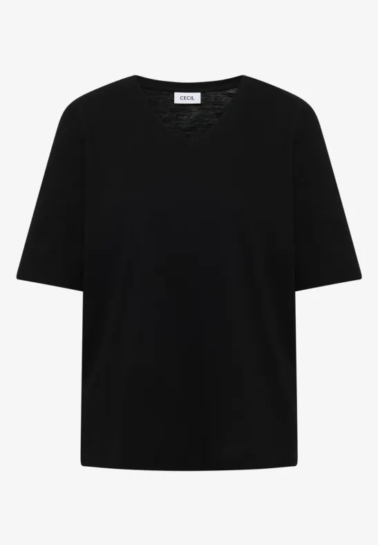 Basic T-Shirt mit V-Neck Black