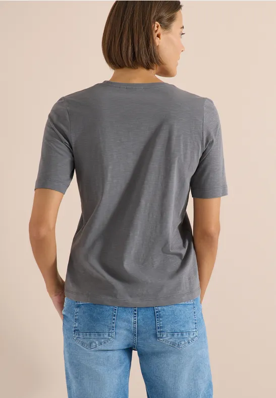 Basic T-Shirt mit Kurzarm und V-Neck graphite light grey