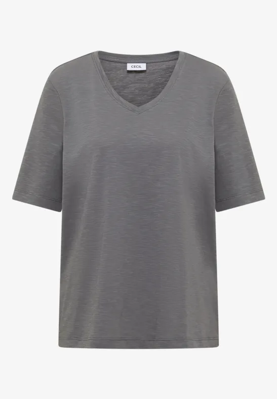 Basic T-Shirt mit Kurzarm und V-Neck graphite light grey