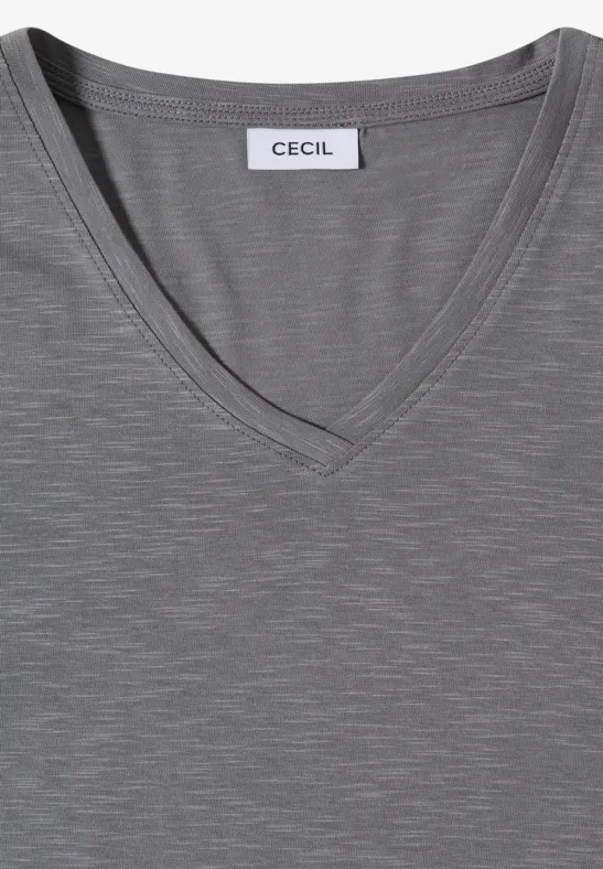 Basic T-Shirt mit Kurzarm und V-Neck graphite light grey
