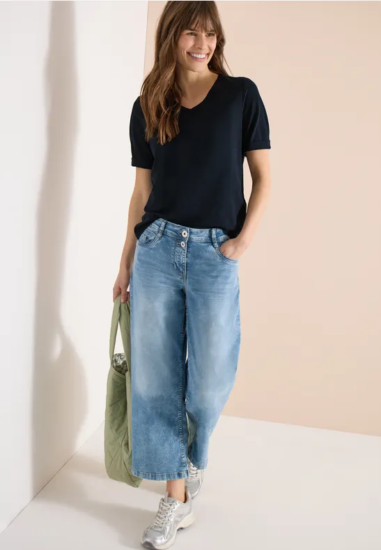 Basic T-Shirt mit V-Neck universal blue