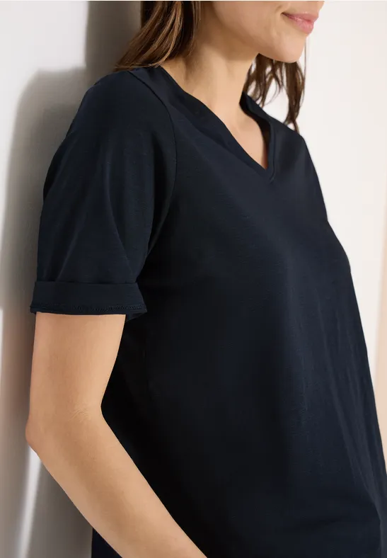 Basic T-Shirt mit V-Neck universal blue