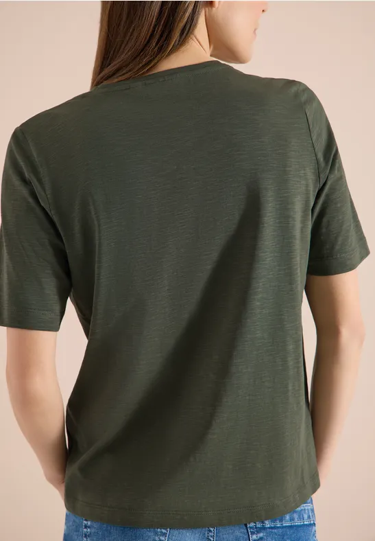 Basic T-Shirt mit Kurzarm und V-Neck khaki