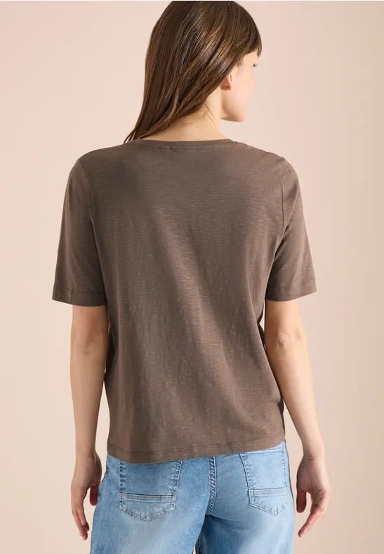 Basic T-Shirt mit V-Neck urban taupe