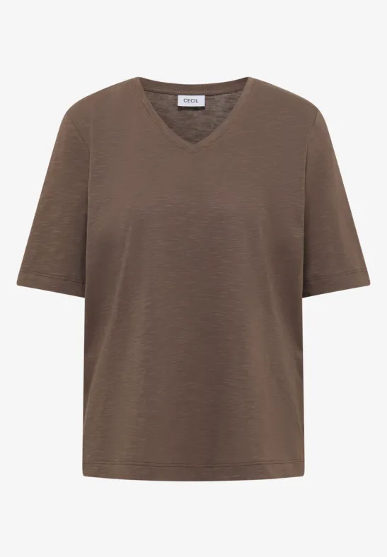 Basic T-Shirt mit V-Neck urban taupe