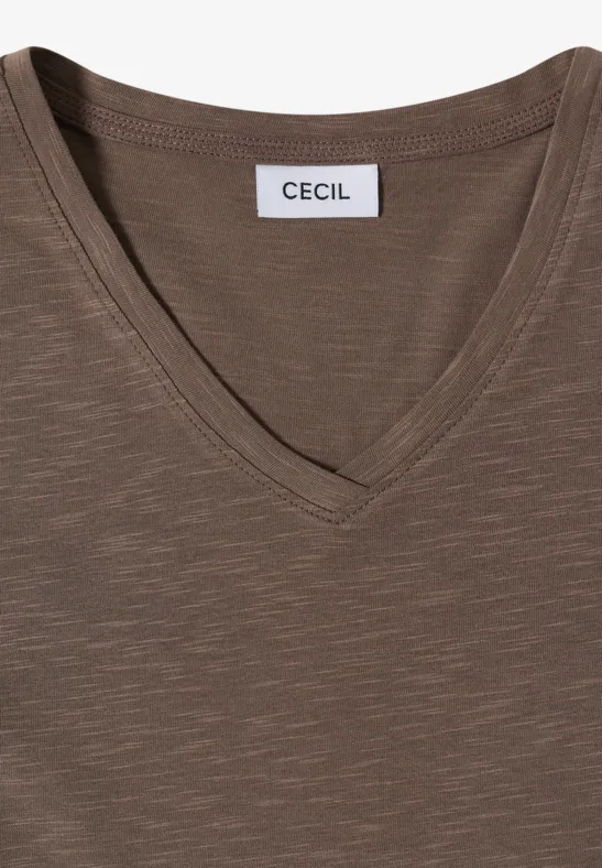 Basic T-Shirt mit V-Neck urban taupe