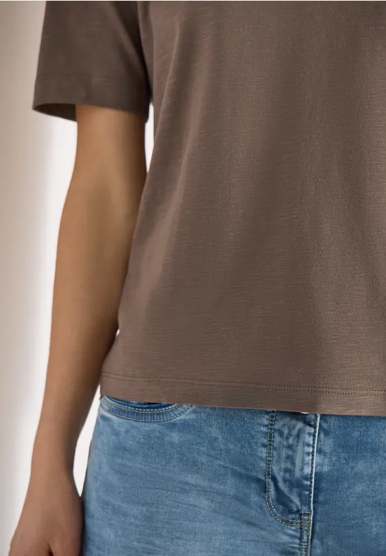 Basic T-Shirt mit V-Neck urban taupe