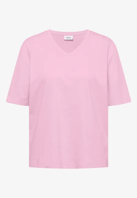 T-shirt basique avec col en V light blush rose