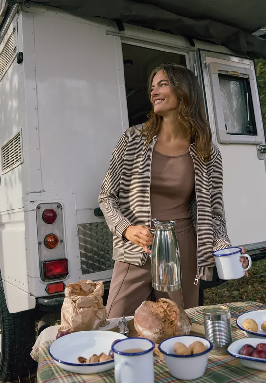 Gestreifte Jacke urban taupe