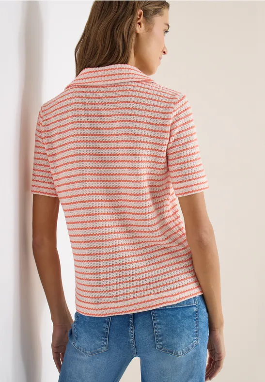 T-shirt ajouré rayé cherry tomato orange