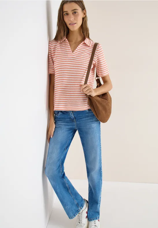 T-shirt ajouré rayé cherry tomato orange