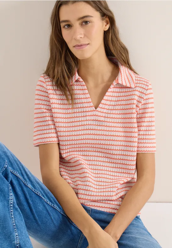 T-shirt ajouré rayé cherry tomato orange