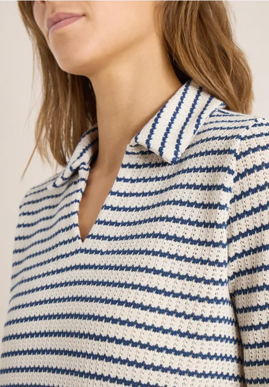 Gestreept ajour shirt sporty denim blue