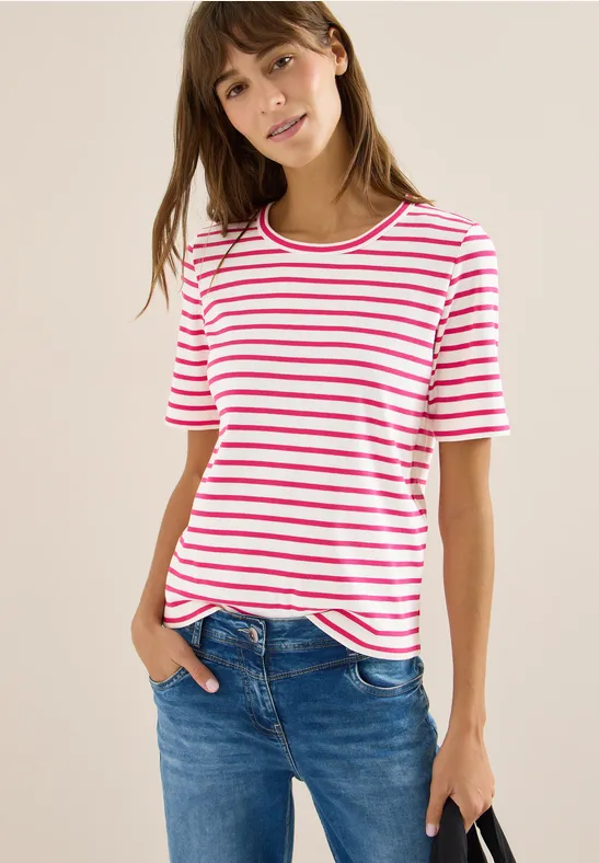 T-Shirt mit Rundhals und Streifen beetroot pink