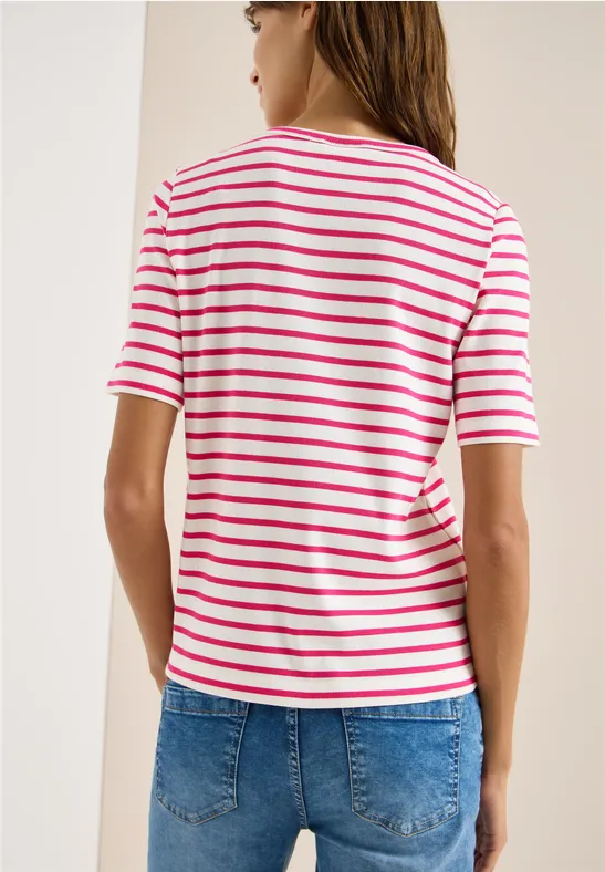 T-Shirt mit Rundhals und Streifen beetroot pink