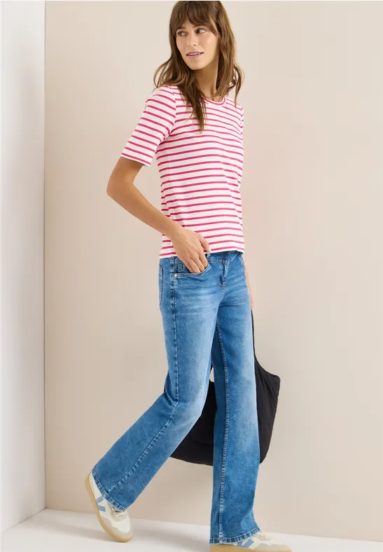 T-Shirt mit Rundhals und Streifen beetroot pink