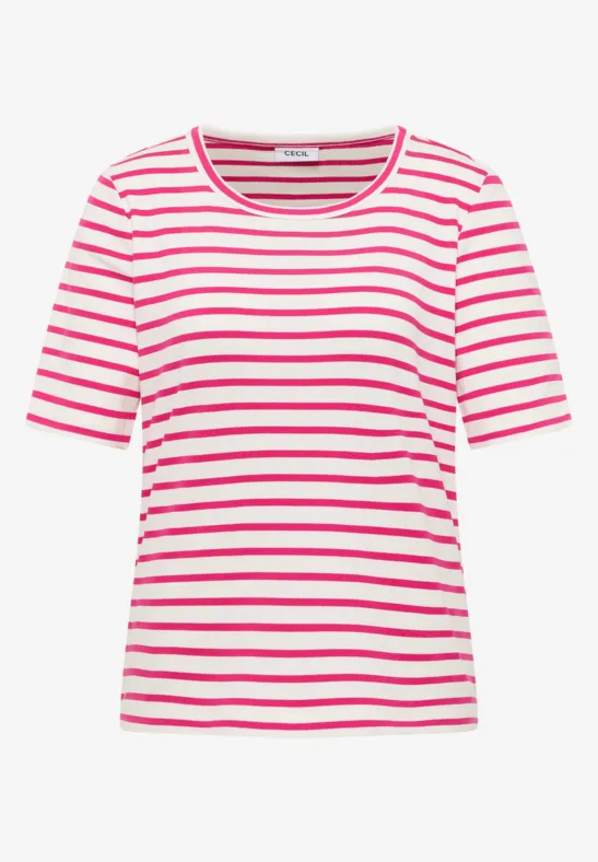 T-Shirt mit Rundhals und Streifen beetroot pink