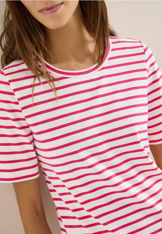 T-Shirt mit Rundhals und Streifen beetroot pink