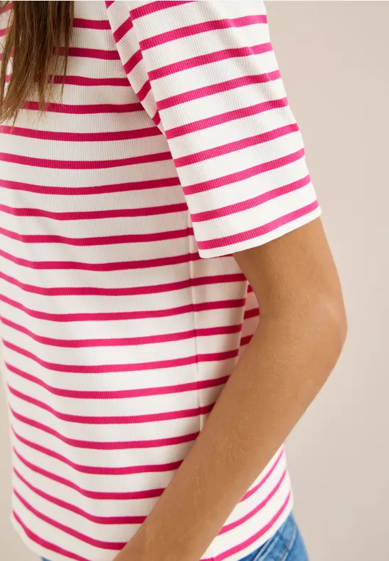 T-Shirt mit Rundhals und Streifen beetroot pink