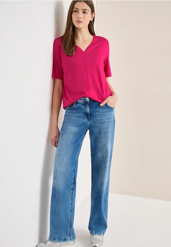 Kurzarm T-Shirt im Tunika-Look beetroot pink